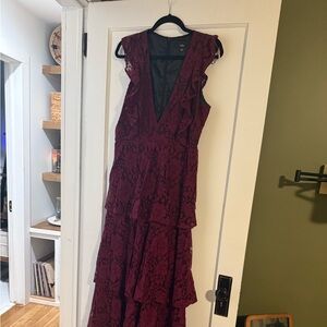Lulu's Burgundy Lace Maxi Dress